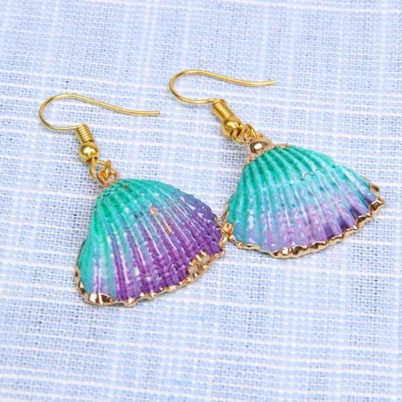 Seashell Sea Scallop Drop Dangle Ear-drop Earrings - Picture 1 of 3